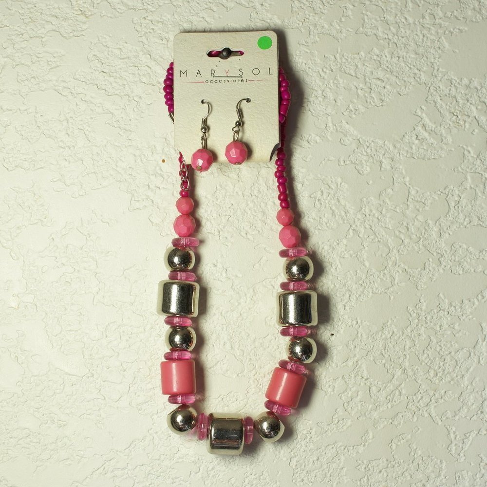 Pink Bead Necklace and Earring Set